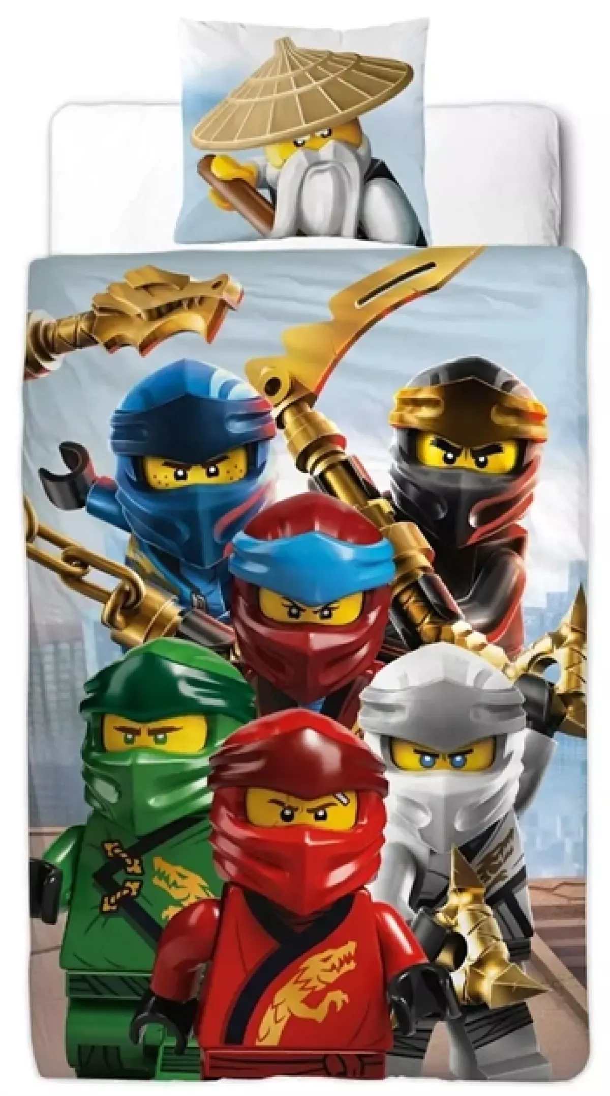 #1 - Ninjago sengetøj - 140x200 cm - LEGO Ninjago Master Wu - 2 i 1 Sengesæt - 100% bomuld